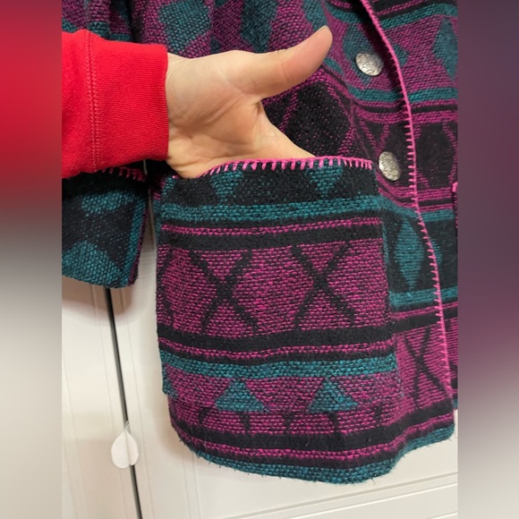 Vintage 1980’s Laura Michelle Bold Southwestern Geometric Knit Jacket - Picture 5 of 11